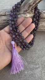 Amethyst Mala 108 Beads – Hand Knotted Gemstone Meditation Prayer Necklace
