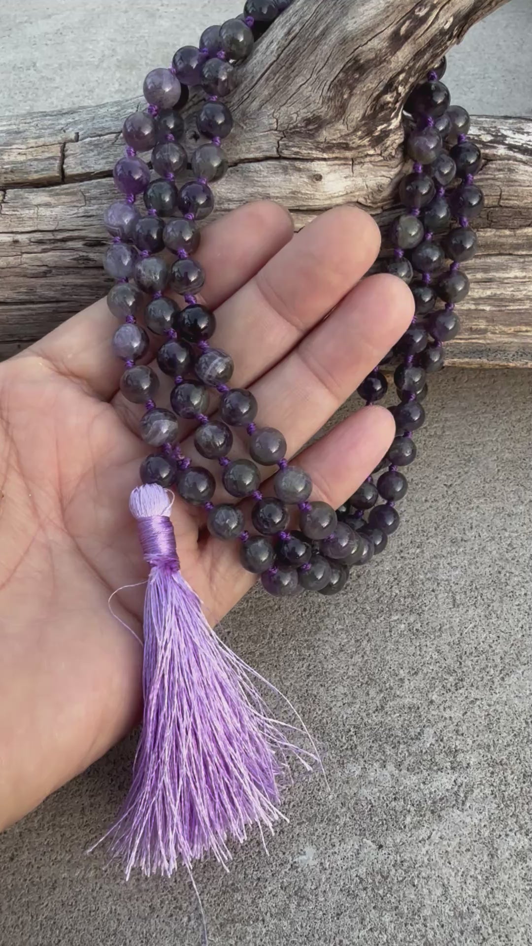 Amethyst Mala 108 Beads – Hand Knotted Gemstone Meditation Prayer Necklace