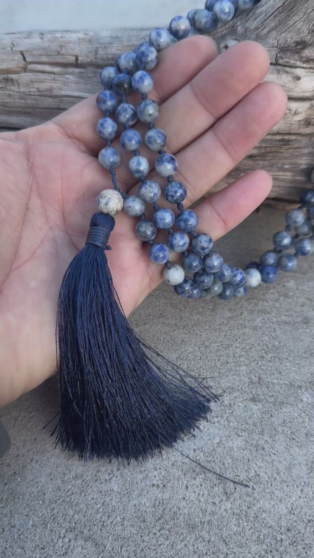 Sodalite Mala 108 Beads – Hand Knotted Gemstone Meditation Prayer Necklace
