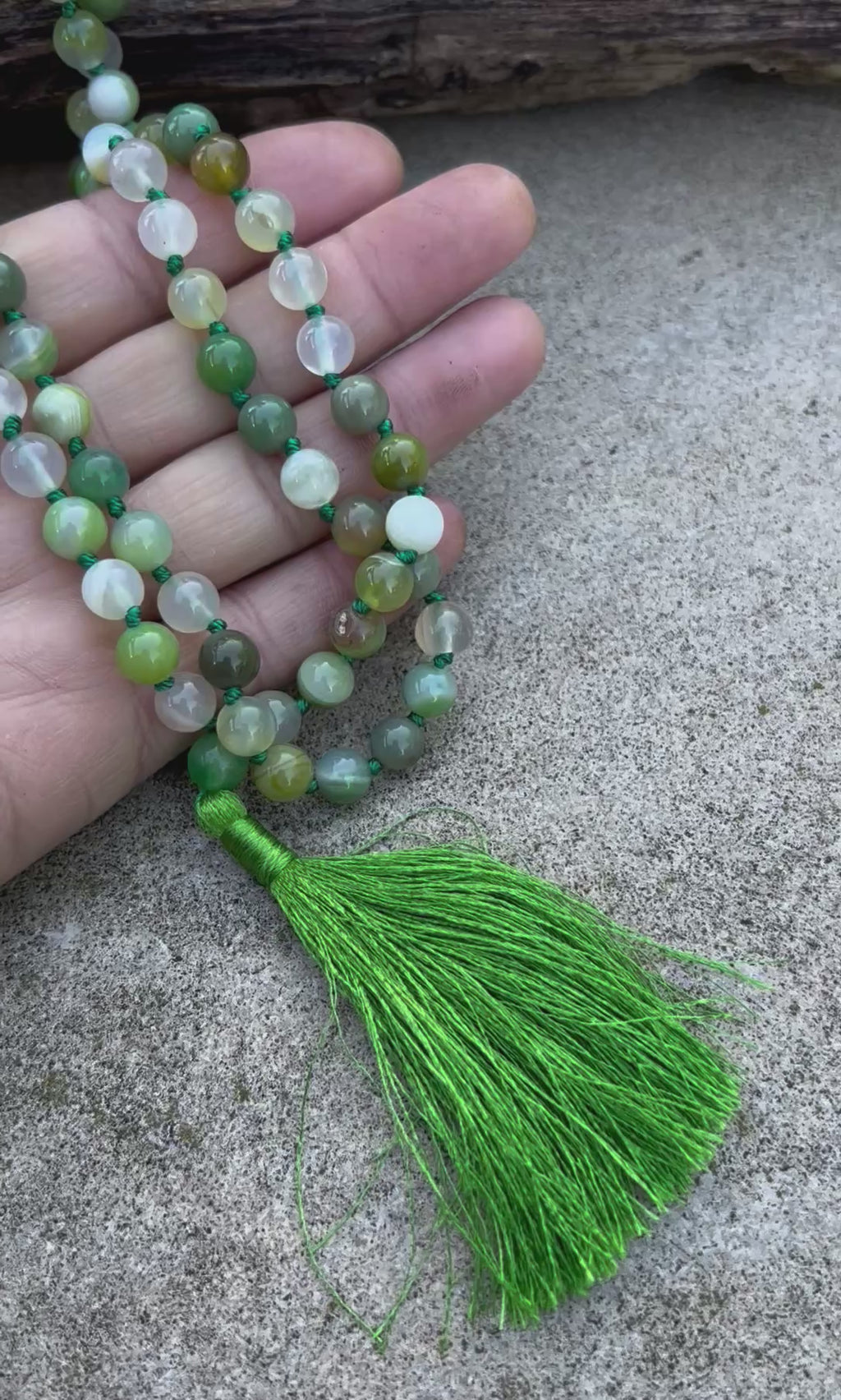 Green Agate 108 Bead Mala – Handmade Buddhist Prayer & Meditation Necklace