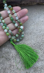 Green Agate 108 Bead Mala – Handmade Buddhist Prayer & Meditation Necklace