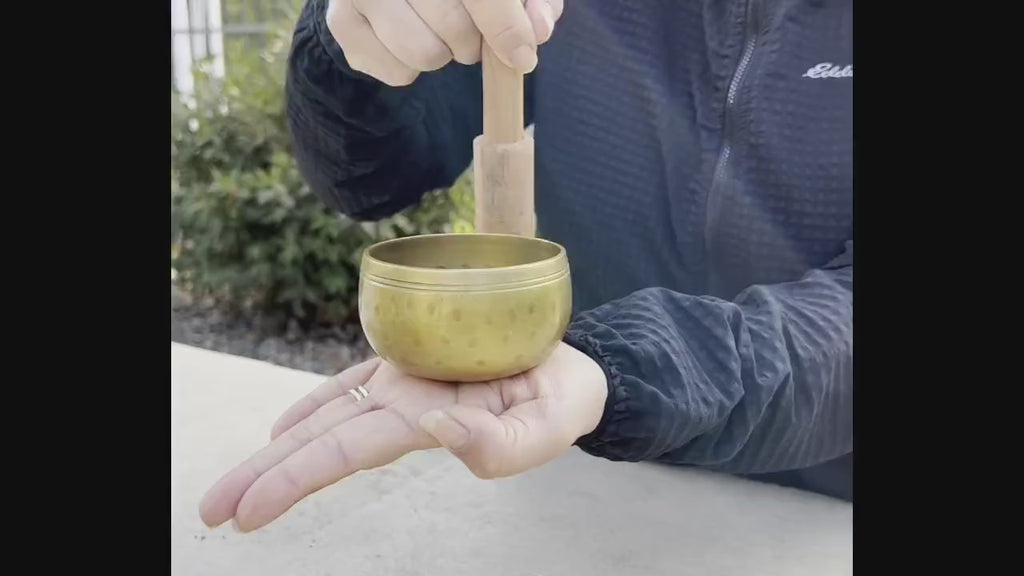 Tibetan Palm Size Singing Bowl Set 3" | Meditation Bowl with Mallet & Brocade Cushion for Mindfulness, Yoga & Chakra Healing