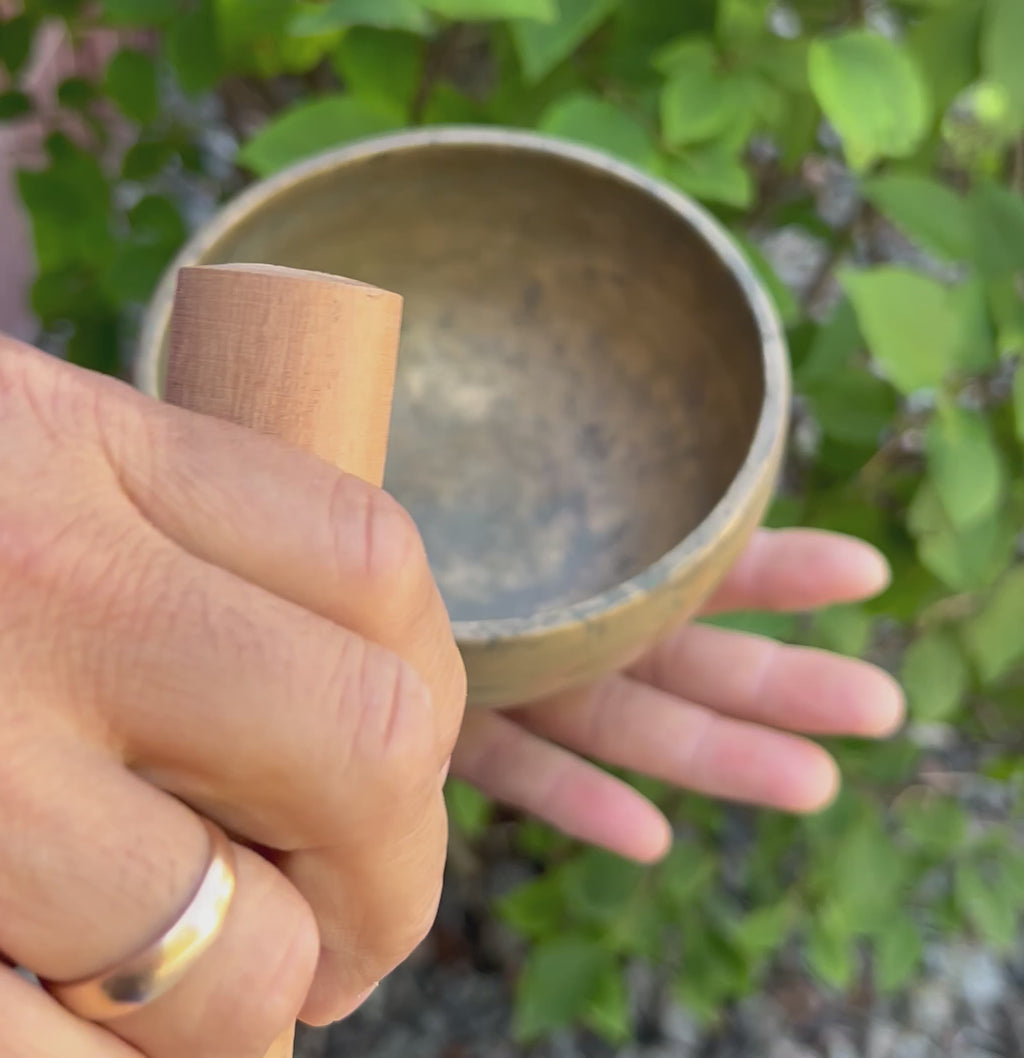 Antique Thadobati Himalayan Singing Bowl 5" | G Note Throat Chakra Meditation Bowl with Mallet & Cushion