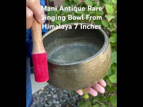 Rare Antique Mani Singing Bowl from the Himalayas 7" – Large Handcrafted Meditation Bowl with A# Note 455 Hz, Cushion & Strikers