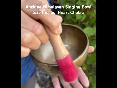 Antique Himalayan Thadobati Singing Bowl 5.25" – Heart Chakra Meditation Bowl with F Note 345 Hz, Felt Cushion & Suede Striker