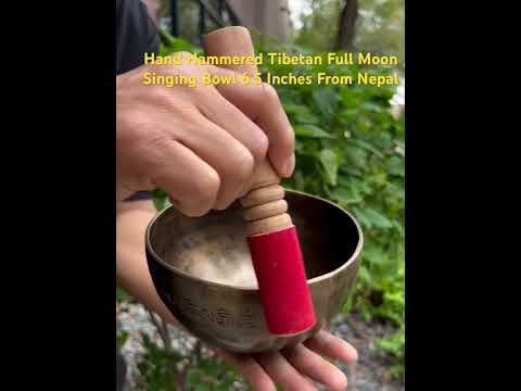 Hand Hammered Tibetan Full Moon Singing Bowl 6.5" – Nepalese Meditation Bowl with D Note 572 Hz, Cushion & Mallet for Sacral Chakra Healing