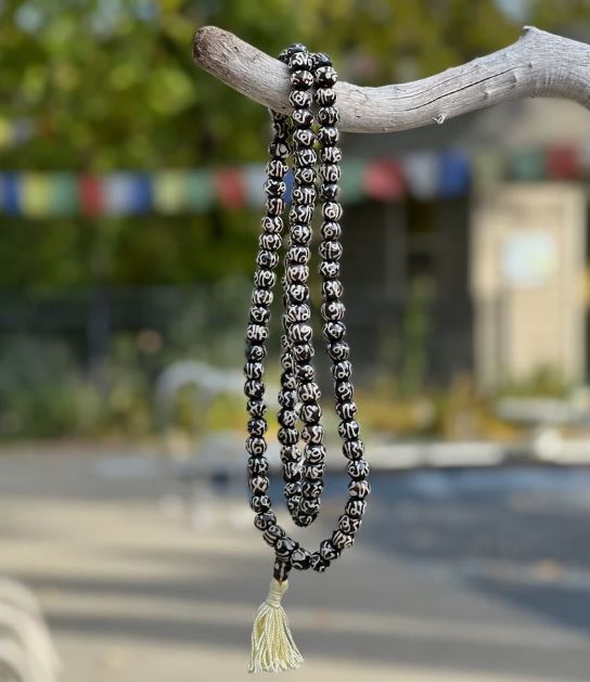Natural Buffalo Bone Tibetan Om Mani Padme Hum 108 Beads Prayer Mala - DharmaObjects