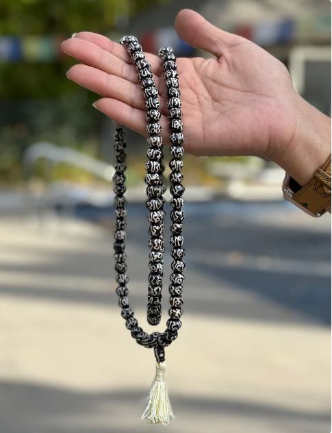 Natural Buffalo Bone Tibetan Om Mani Padme Hum 108 Beads Prayer Mala - DharmaObjects