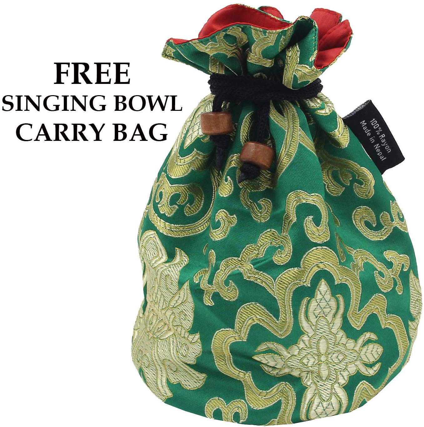 Medium ~ Tibetan OM MANI Singing Bowl Set ~ With Mallet, Brocade Cushion & Carry Bag ~ For Meditation, Chakra Healing, Prayer, Yoga (Green) - DharmaObjects