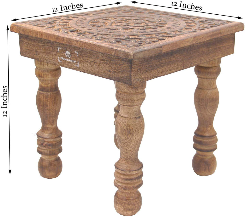 Solid Mango Wood Hand Carved Prayer Puja Shrine Altar Meditation Table (Tree of Life) - DharmaObjects