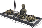 Zen Garden Buddha Statue Lotus Tea Light Candle and Incense Holder Complete Set Home Décor Gift - DharmaObjects