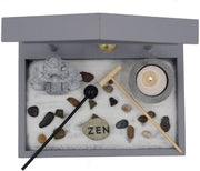 Buddha Zen Garden Tea Light Candle Holder Set (Gray Bell Buddha) - DharmaObjects