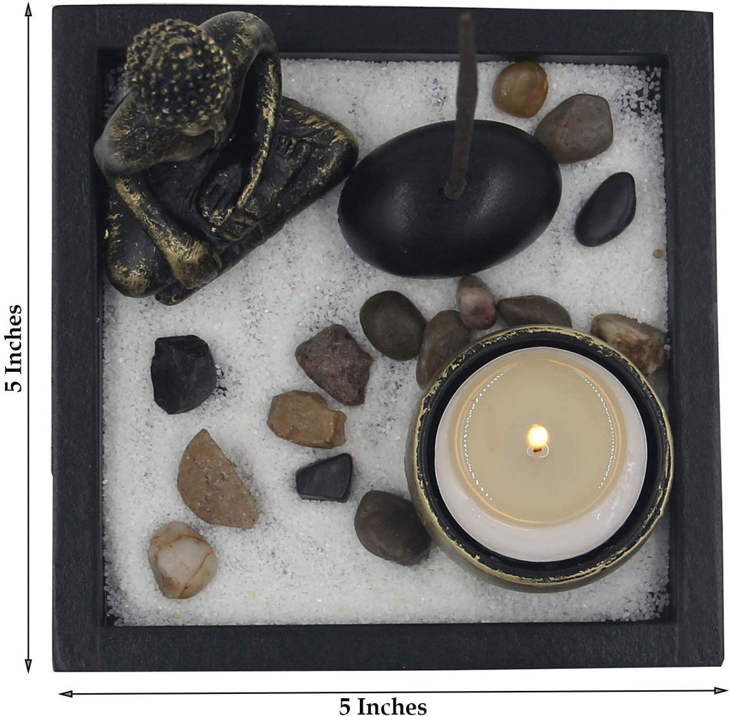 Mini Zen Garden Buddha Statue Candle and Incense Holder Complete Set Home Décor Gift - DharmaObjects