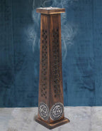 Wooden Artisan Decor Table Top Incense Stick Holder Burner Tower Stand (Sun) - DharmaObjects