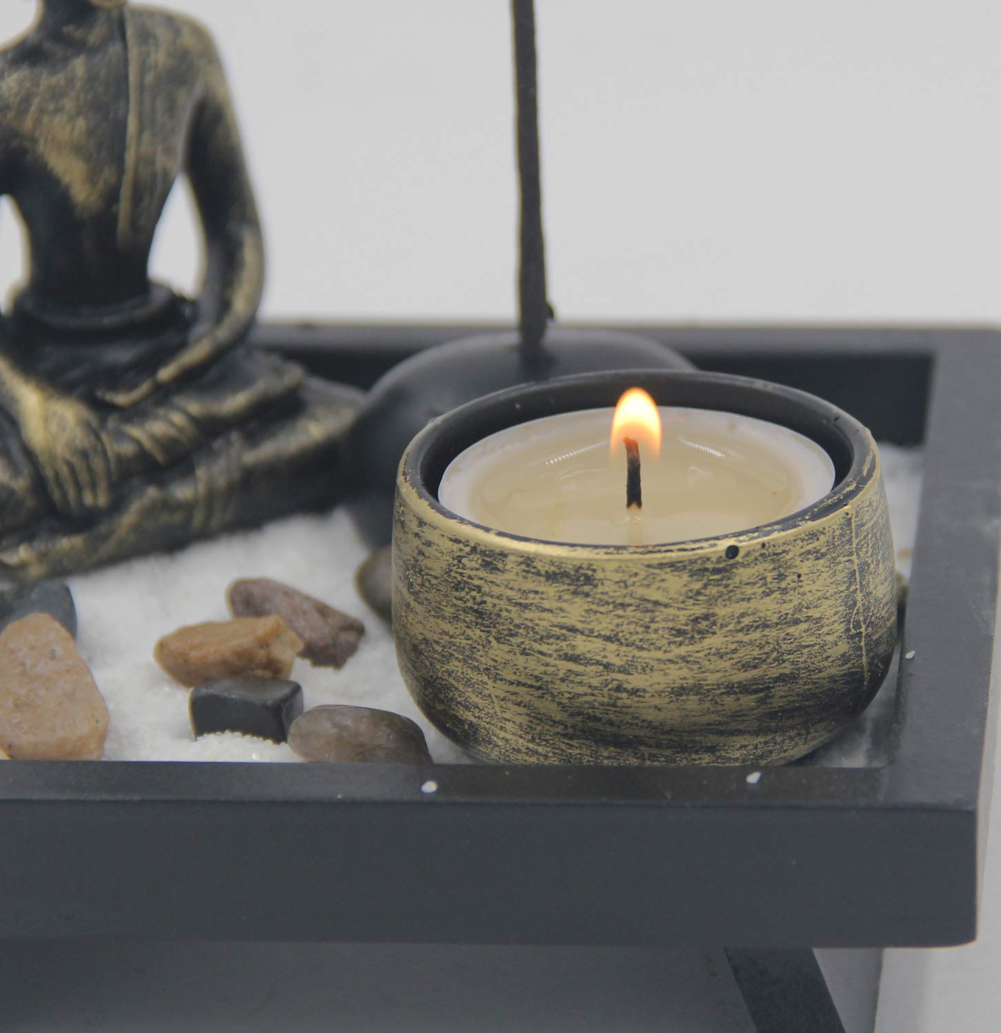 Mini Zen Garden Buddha Statue Candle and Incense Holder Complete Set Home Décor Gift - DharmaObjects
