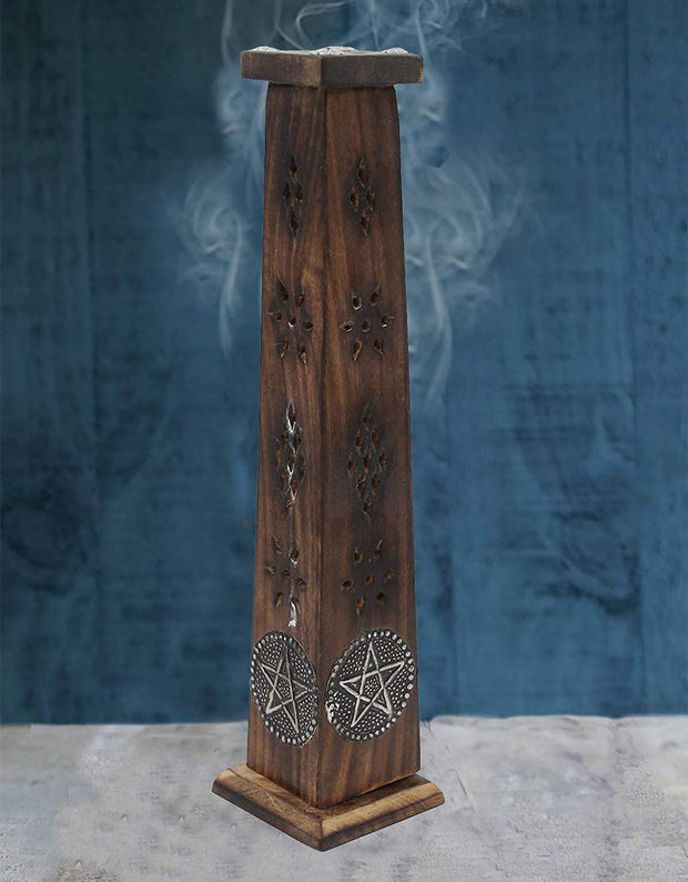Wooden Artisan Decor Table Top Incense Stick Holder Burner Tower Stand (Star) - DharmaObjects