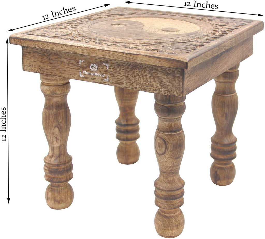 Solid Mango Wood Hand Carved Prayer Puja Shrine Altar Meditation Table (Yin Yang) - DharmaObjects
