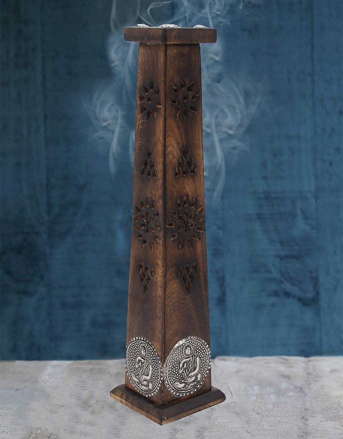 Wooden Artisan Decor Table Top Incense Stick Holder Burner Tower Stand (Blessing) - DharmaObjects