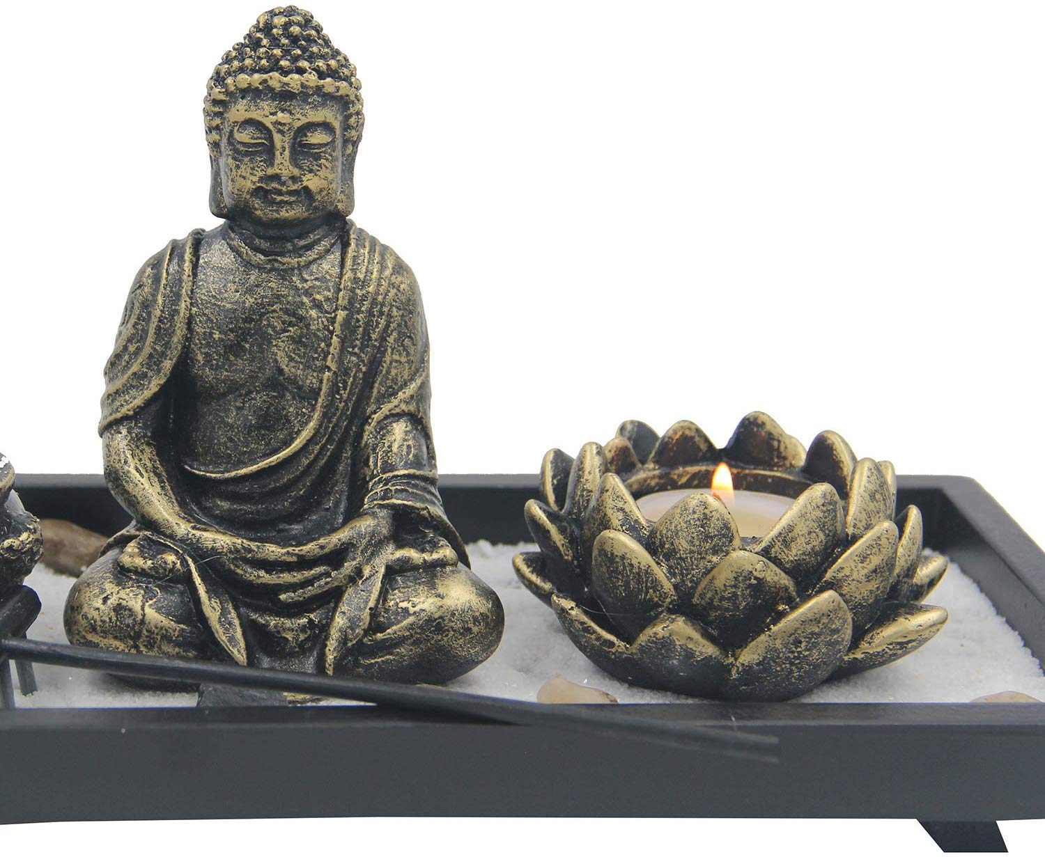 Zen Garden Buddha Statue Lotus Tea Light Candle and Incense Holder Complete Set Home Décor Gift - DharmaObjects