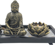 Zen Garden Buddha Statue Lotus Tea Light Candle and Incense Holder Complete Set Home Décor Gift - DharmaObjects