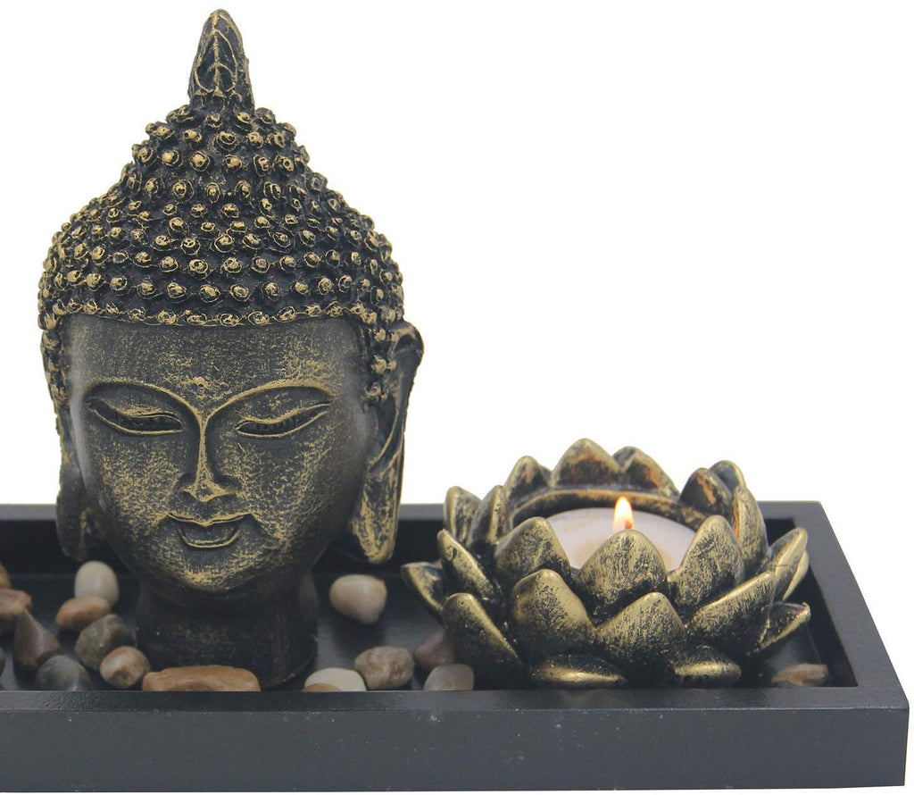 Zen Garden Buddha Head Lotus Tea Light Candle Holder Set Home Décor Gift - DharmaObjects