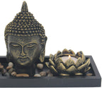 Zen Garden Buddha Head Lotus Tea Light Candle Holder Set Home Décor Gift - DharmaObjects