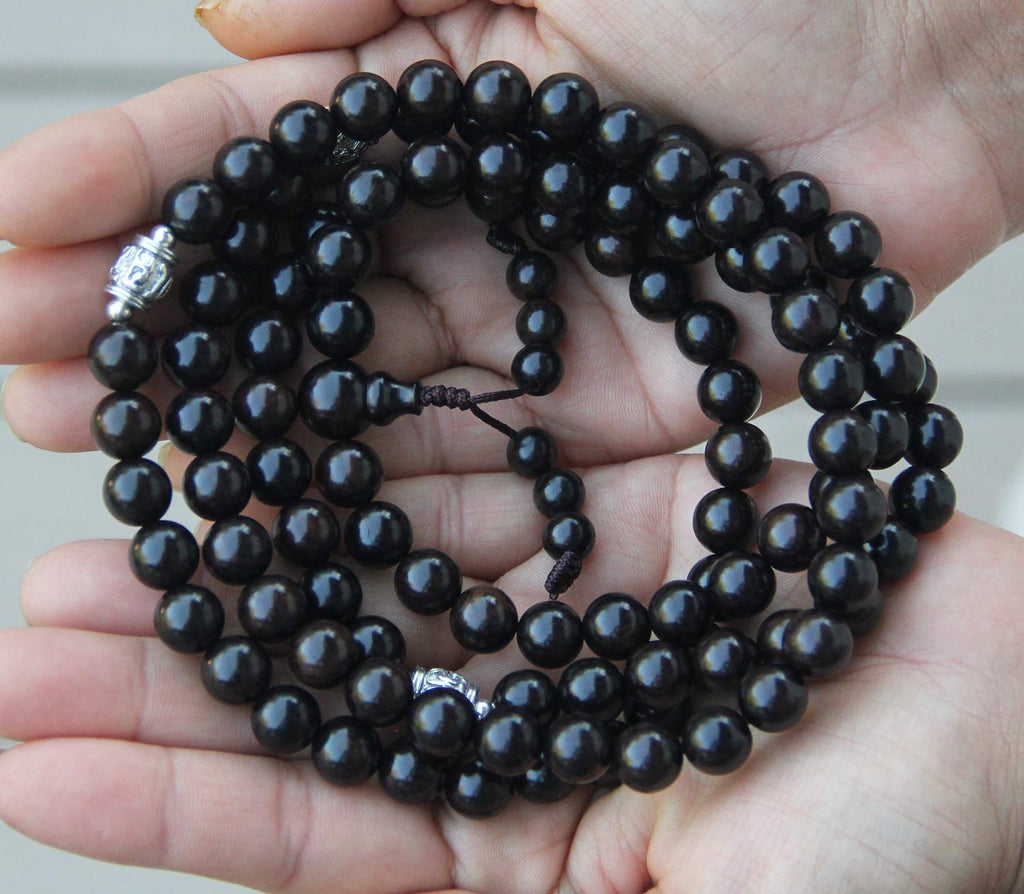 Tibetan Turquoise 108 Beads Mala Meditation Yoga With Silver Guru Bead And Silver Spacers - DharmaObjects