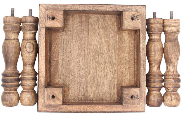 Solid Mango Wood Hand Carved Puja Shrine Altar Meditation Table (Star Moon) - DharmaObjects