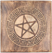 Solid Mango Wood Hand Carved Puja Shrine Altar Meditation Table (Pentagram Star) - DharmaObjects