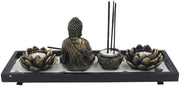 Zen Garden Buddha Statue Lotus Tea Light Candle and Incense Holder Complete Set Home Décor Gift - DharmaObjects
