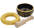 Tibetan OM Singing Bowl Set ~ With Mallet, Brocade Cushion & Carry Bag ~ For Meditation, Chakra Healing, Prayer, Yoga - DharmaObjects