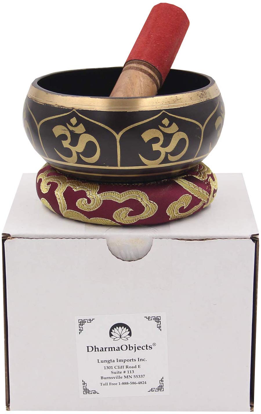 Relaxing Yoga Meditation Om Peace Singing Bowl/Silk Cushion/Rosewood Mallet Set (Medium, Purple) - DharmaObjects
