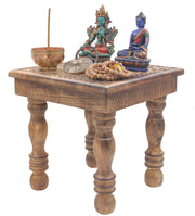Solid Mango Wood Hand Carved Puja Shrine Altar Meditation Table (Star Moon) - DharmaObjects