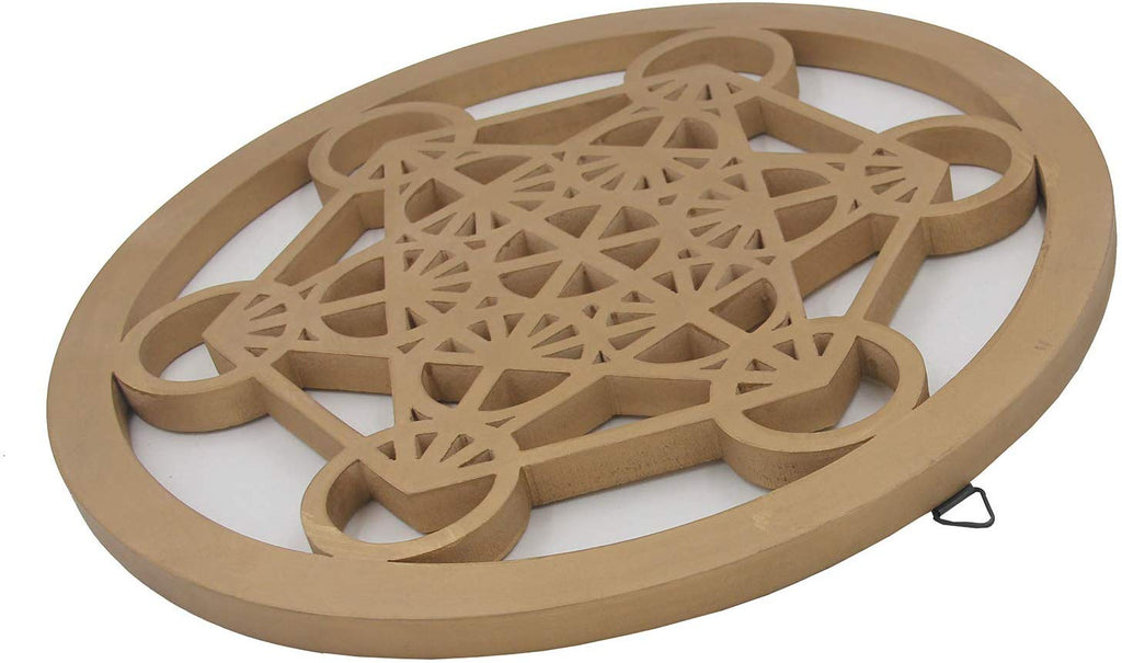 Large Metatron Cube Sacred Geometry Handcrafted Wooden Wall Decor Hanging Art (Gold, 15.75 Inches) - DharmaObjects