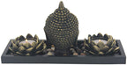 Zen Garden Buddha Head Lotus Tea Light Candle Holder Set Home Décor Gift - DharmaObjects