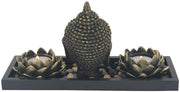 Zen Garden Buddha Head Lotus Tea Light Candle Holder Set Home Décor Gift - DharmaObjects