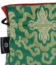 Tibetan Handmade Brocade Cloth Singing Bowl Storage Carrying Case Bag (Green) - DharmaObjects