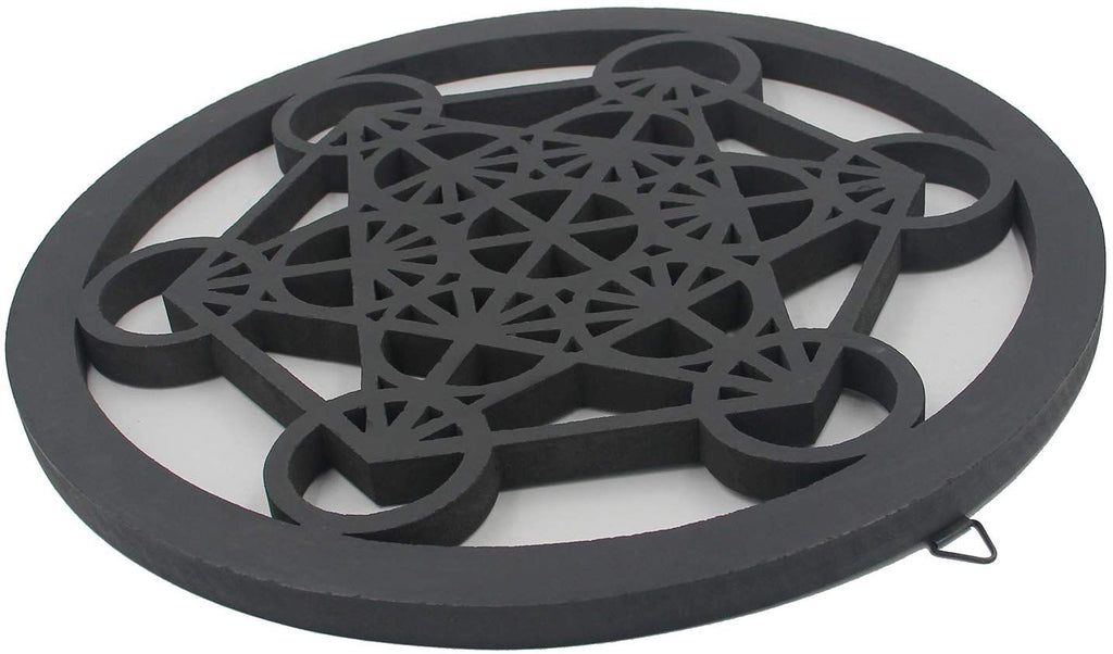 Large Metatron Cube Sacred Geometry Handcrafted Wooden Wall Decor Hanging Art (Black, 15.75 Inches) - DharmaObjects