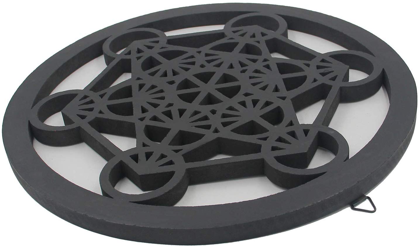 Large Metatron Cube Sacred Geometry Handcrafted Wooden Wall Decor Hanging Art (Black, 15.75 Inches) - DharmaObjects