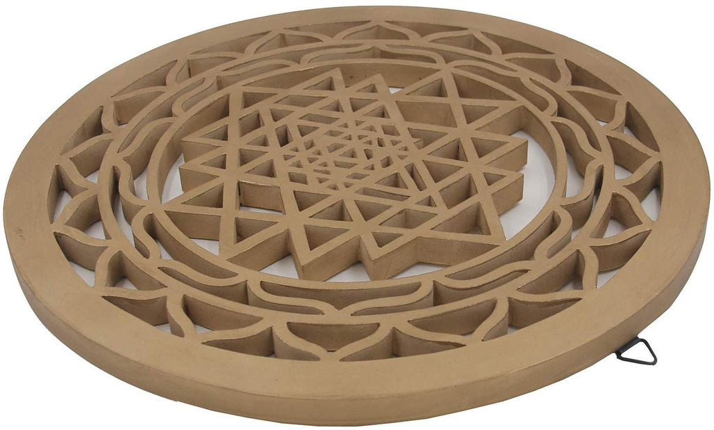 Large Shri Yantra Charka Yoga Meditation Hindu Sacred Handcrafted Wooden Wall Decor Hanging Art (Gold, 15.75 Inches) - DharmaObjects