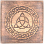 Solid Mango Wood Hand Carved Puja Shrine Altar Meditation Table (Triquetra) - DharmaObjects