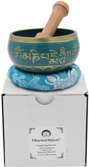 Tibetan Meditation Om Mani Singing Bowl/Cushion/Mallet (Turquoise) - DharmaObjects
