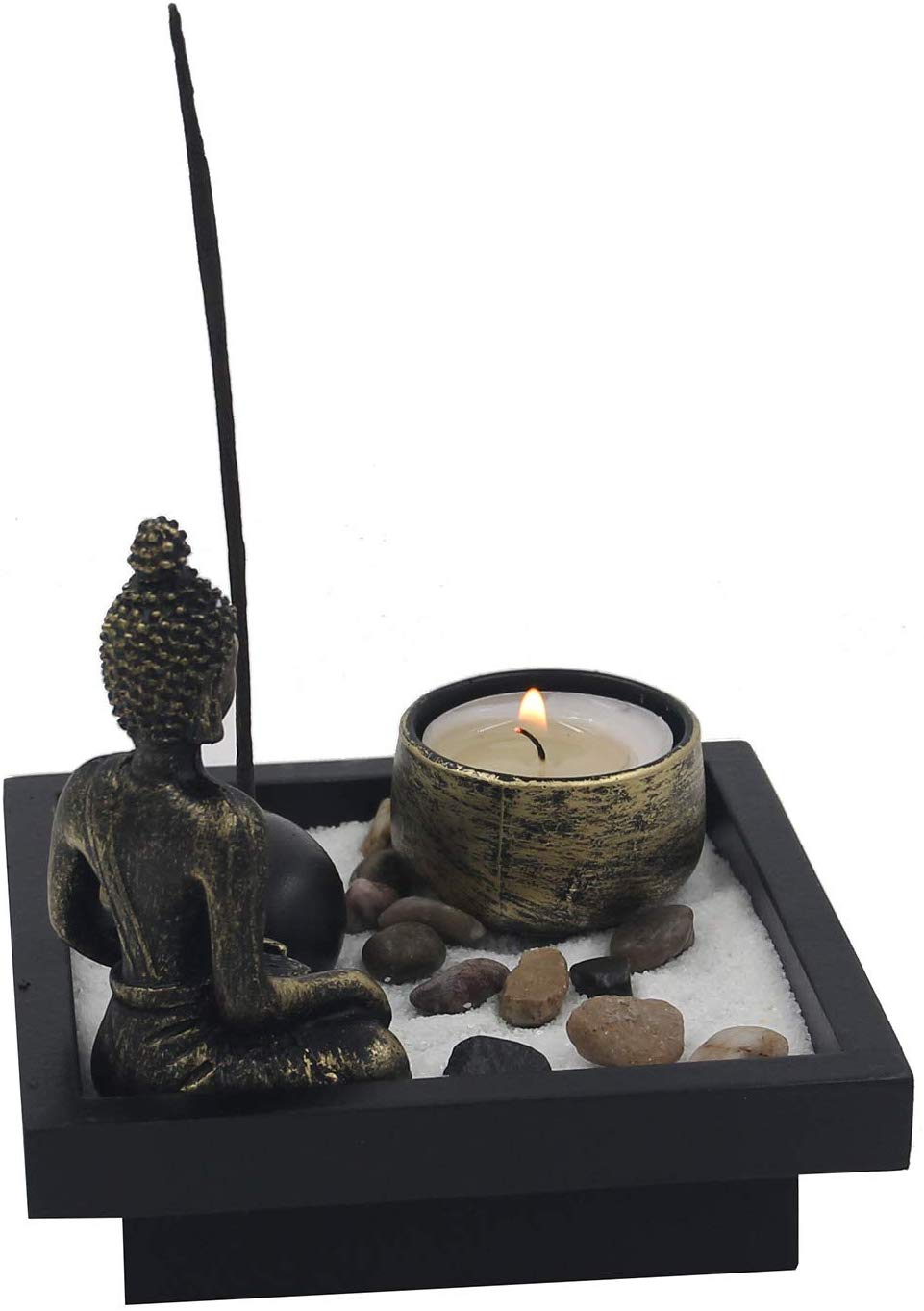 Mini Zen Garden Buddha Statue Candle and Incense Holder Complete Set Home Décor Gift - DharmaObjects