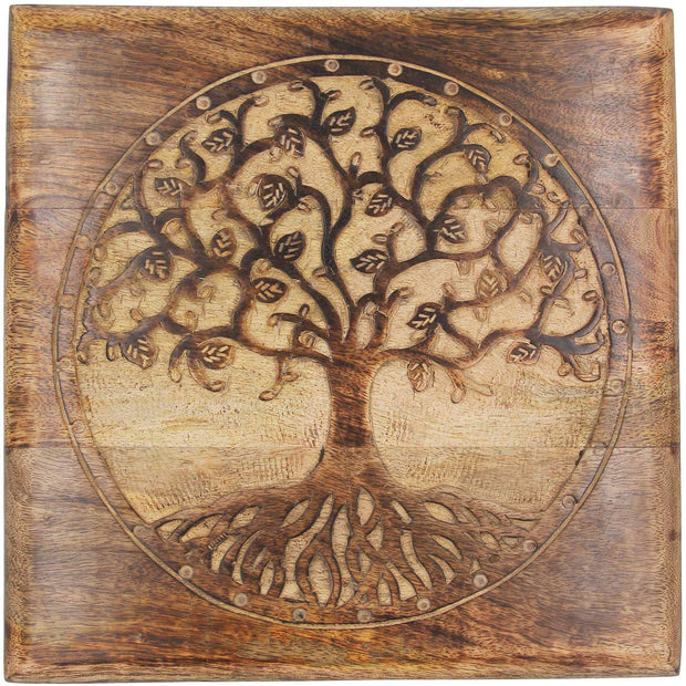 Solid Mango Wood Hand Carved Puja Shrine Altar Meditation Table (Tree of Life 1) - DharmaObjects