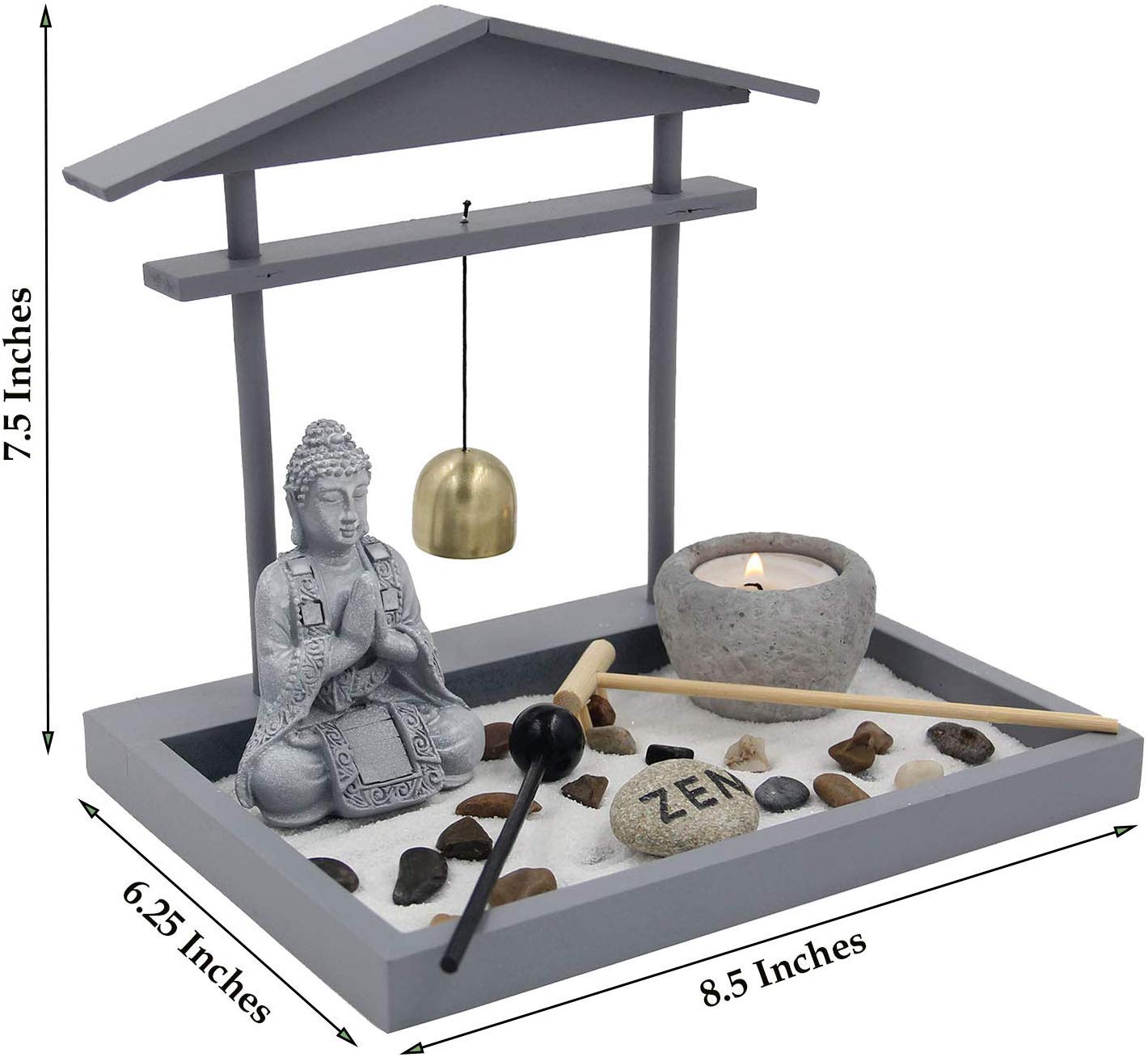 Buddha Zen Garden Tea Light Candle Holder Set (Gray Bell Buddha) - DharmaObjects