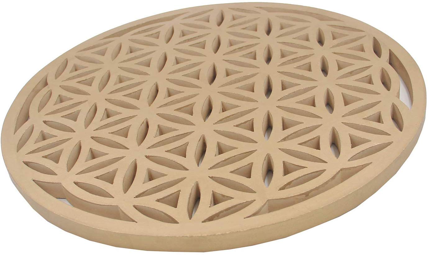 Large Flower of Life Sacred Geometry Positive Energy Handcrafted Wooden Wall Decor Hanging Art (Gold, 15.75 Inches) - DharmaObjects
