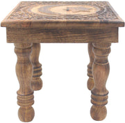 Solid Mango Wood Hand Carved Puja Shrine Altar Meditation Table (Star Moon) - DharmaObjects