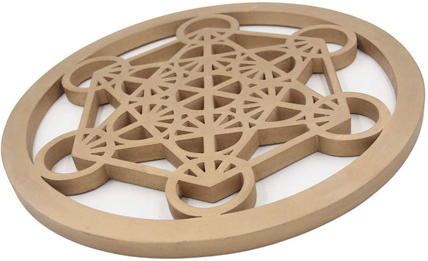 Large Metatron Cube Sacred Geometry Handcrafted Wooden Wall Decor Hanging Art (Gold, 15.75 Inches) - DharmaObjects