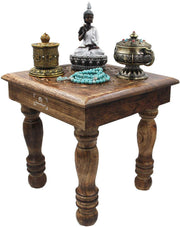 Solid Mango Wood Hand Carved Puja Shrine Altar Meditation Table (Flower of Life) - DharmaObjects