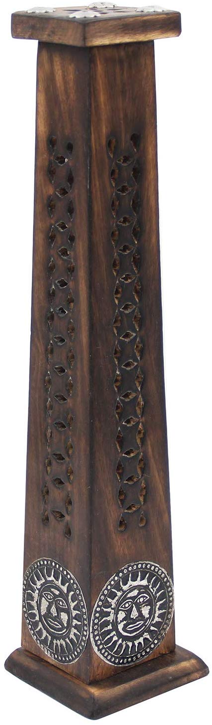 Wooden Artisan Decor Table Top Incense Stick Holder Burner Tower Stand (Sun) - DharmaObjects